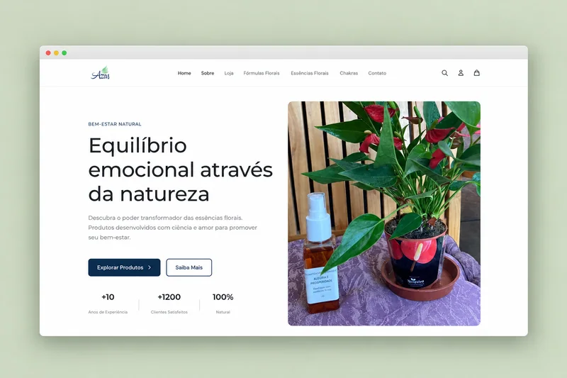 Loja Azas Florais com produtos e identidade visual inspirada na natureza