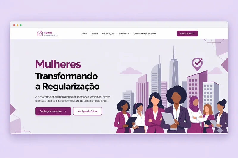 Site Reurb por Mulheres com identidade lilás e apresentação da iniciativa